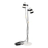 Adjustable double floor lamp in "Space Age" style, Hungarian from the 1970s, in orange and chrome brown.