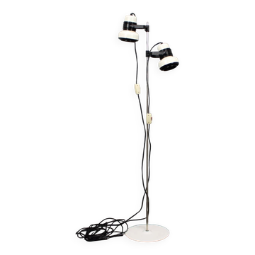 Adjustable double floor lamp in "Space Age" style, Hungarian from the 1970s, in orange and chrome brown.