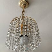 Small vintage brass chandelier with crystal droplets