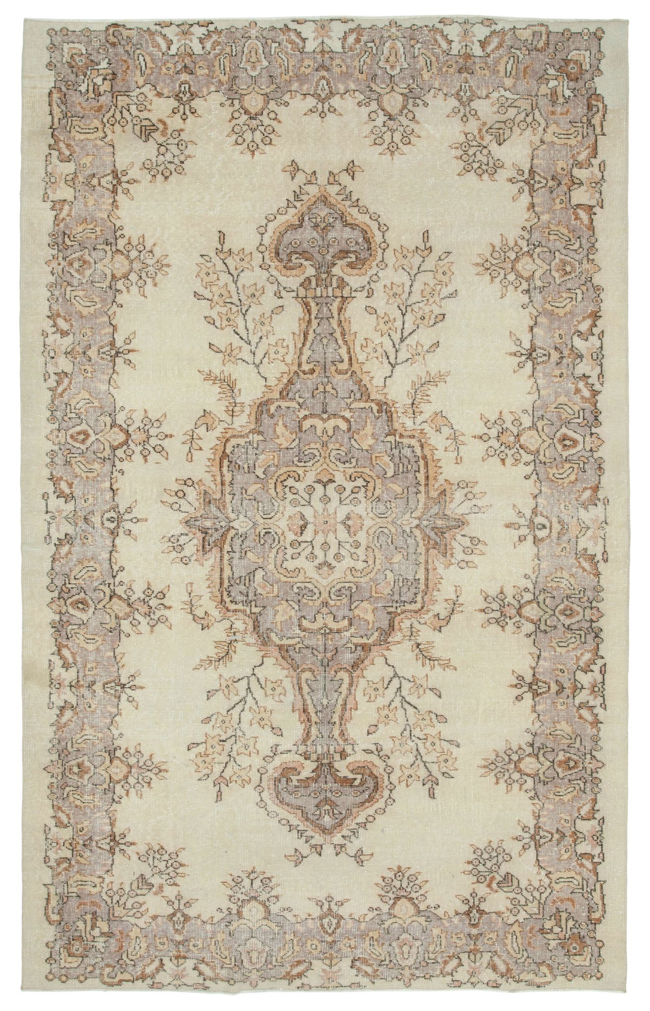 Handmade antique oriental beige rug 184 cm x 295 cm