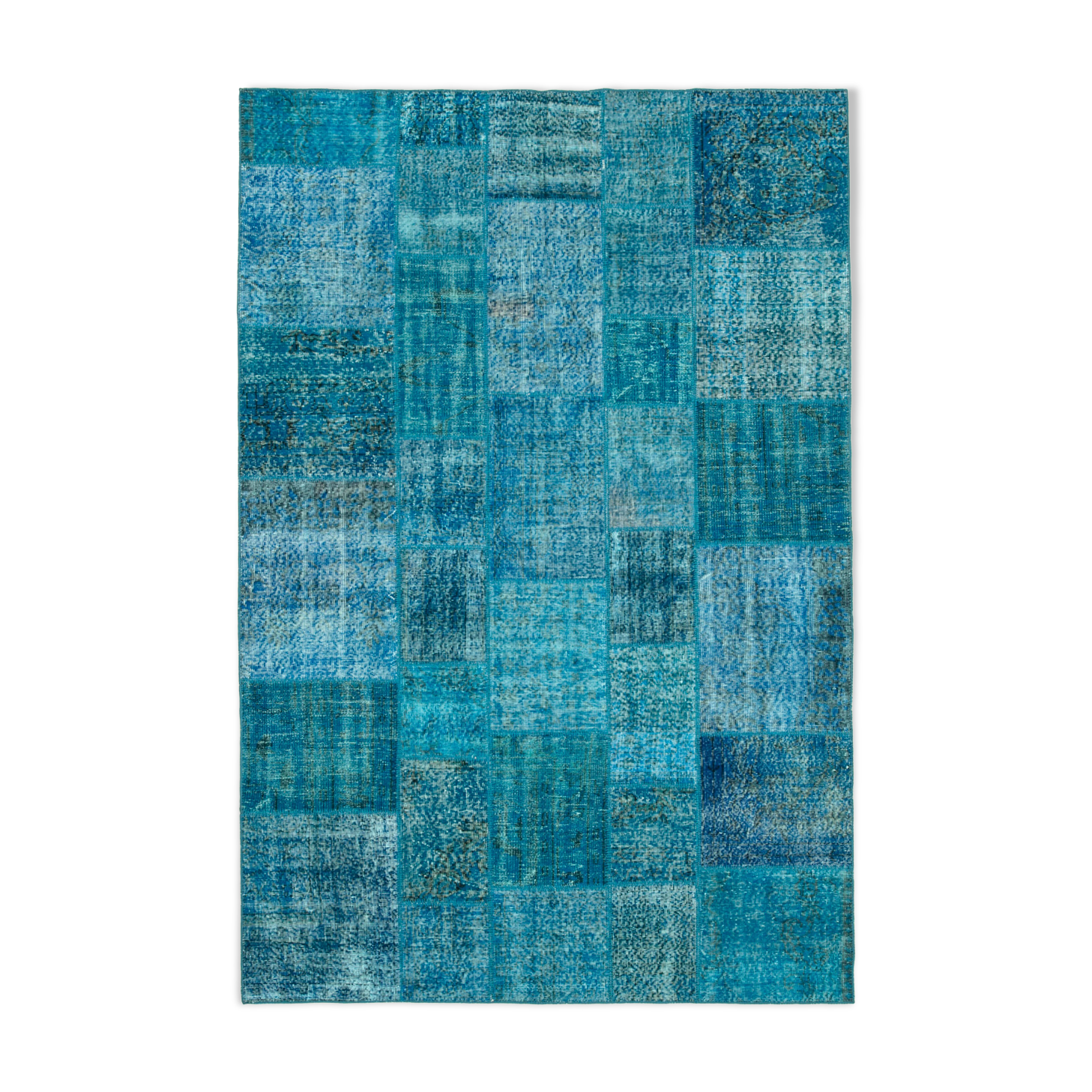 Handwoven turkish contemporary 200 cm x 298 cm blue patchwork carpet