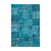 Tapis turc contemporain tissé à la main 200 cm x 298 cm tapis patchwork bleu