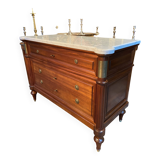 3-drawer chest of drawers in solid mahogany with white marble top in Louis XVI style