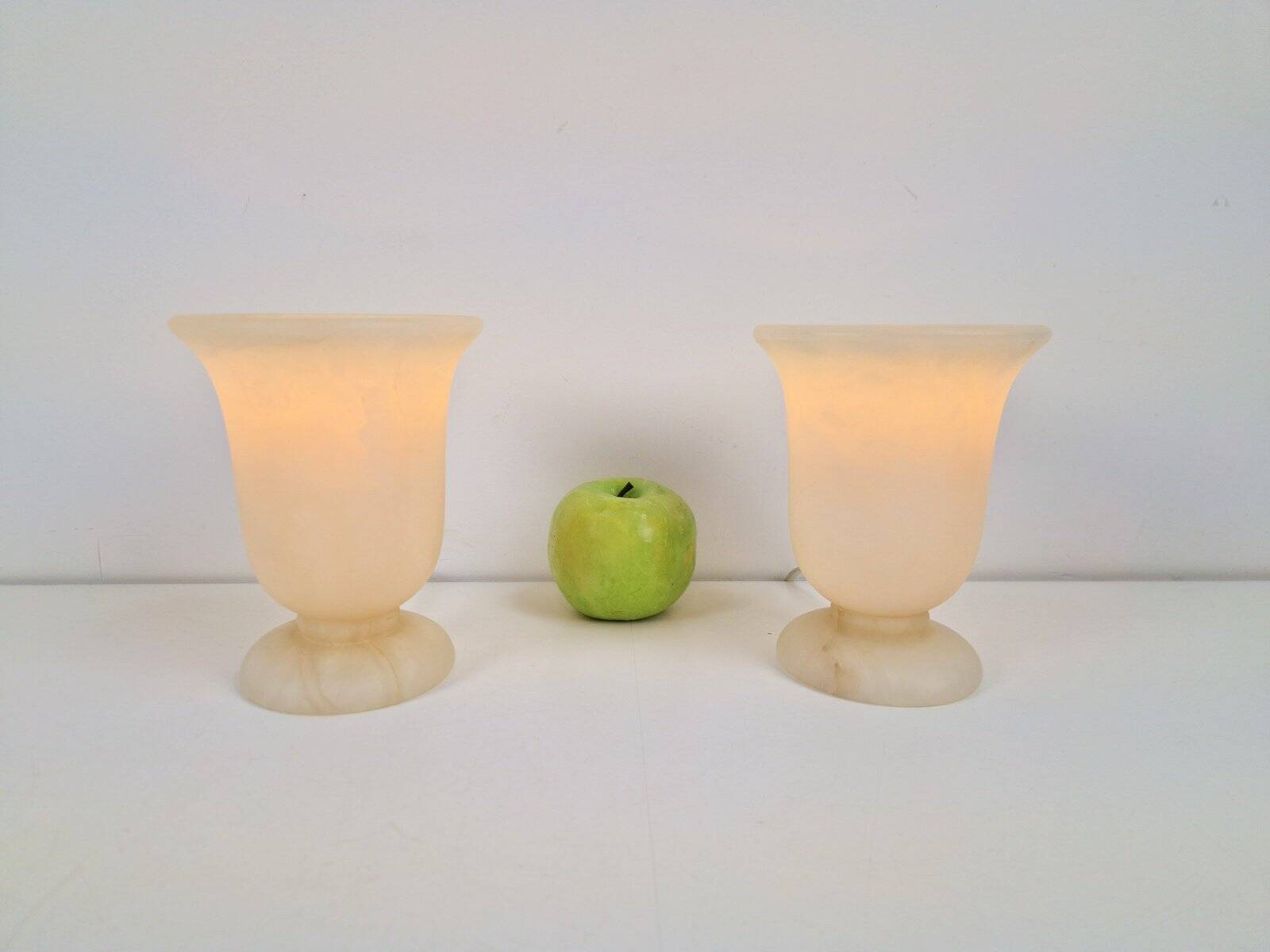 Neoclassical Goblet-Shaped Alabaster Table Lamps Spain, 1980s, Set of 2