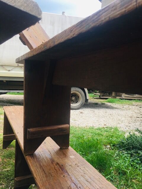 lot of 10 '30s bistro benches in pretty pattine fir