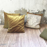 Lot of 3 yellow velvet cushions