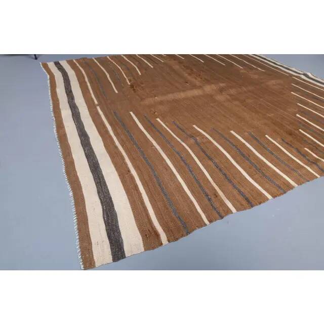 Vintage Turkish hand-knotted wool cotton brown small area rug 152x167