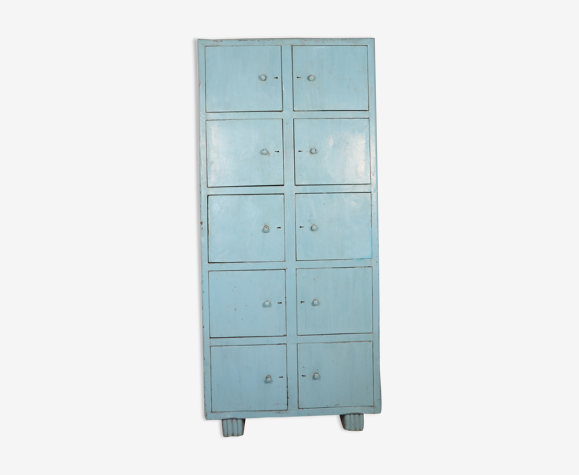 Ancien meuble d'atelier en métal patine turquoise d'origine