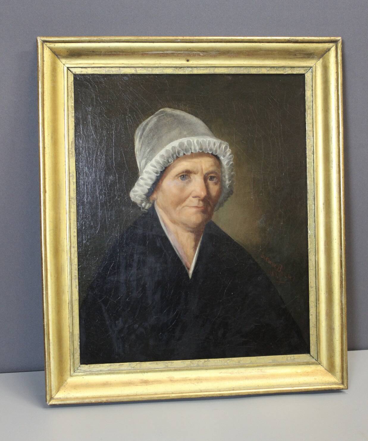 Oil on canvas, Woman with a white headdress dated 1840