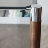Side table serving chrome wood vintage glass 70
