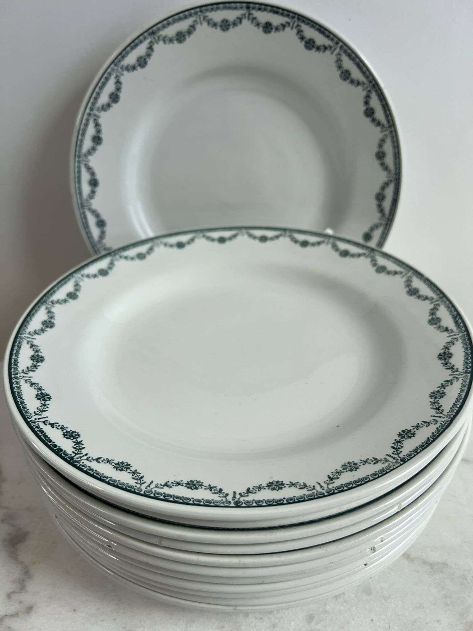 12 assiettes plates en faïence de Saint Amand