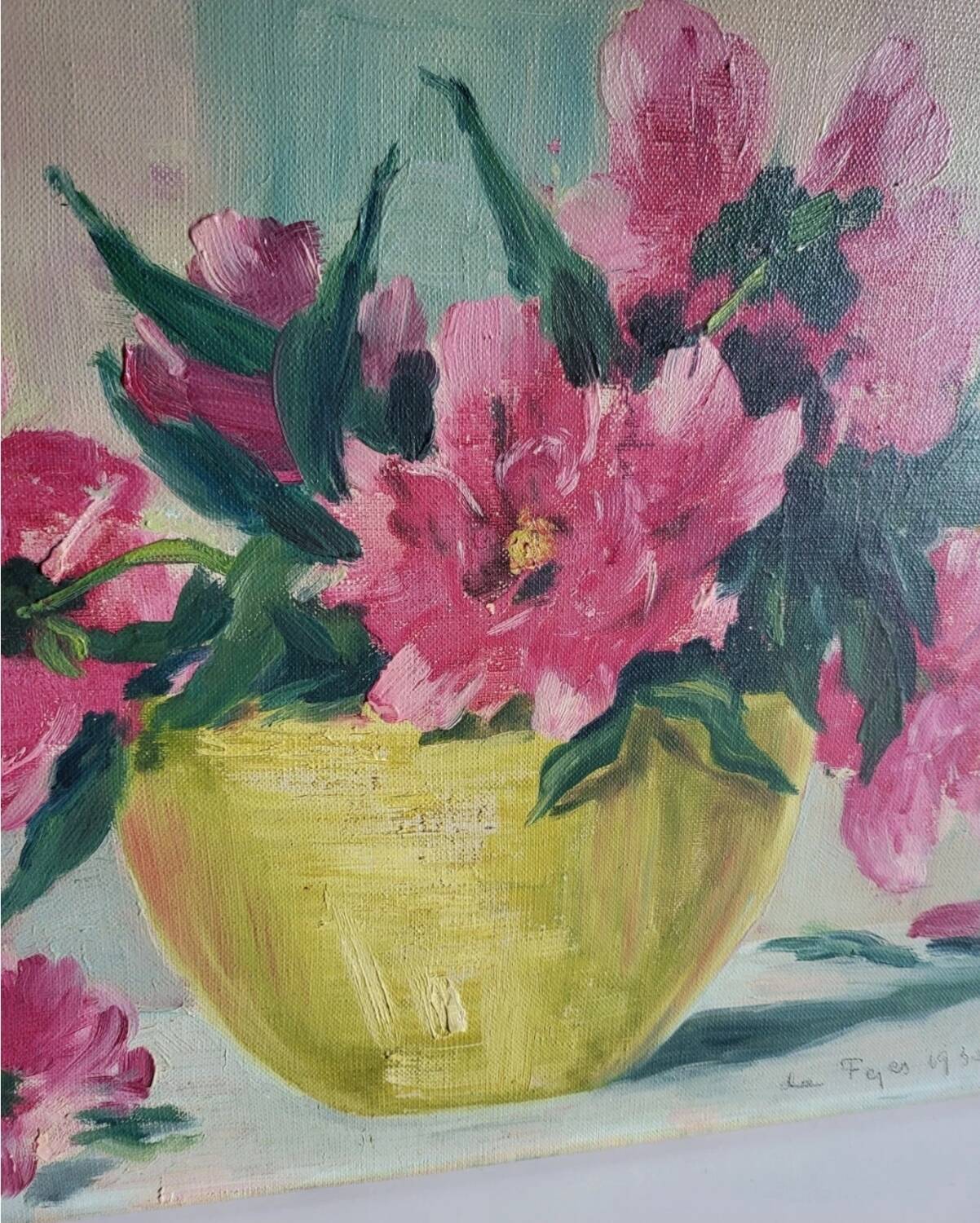Tableau huile sur toile bouquet de fleurs, XXème