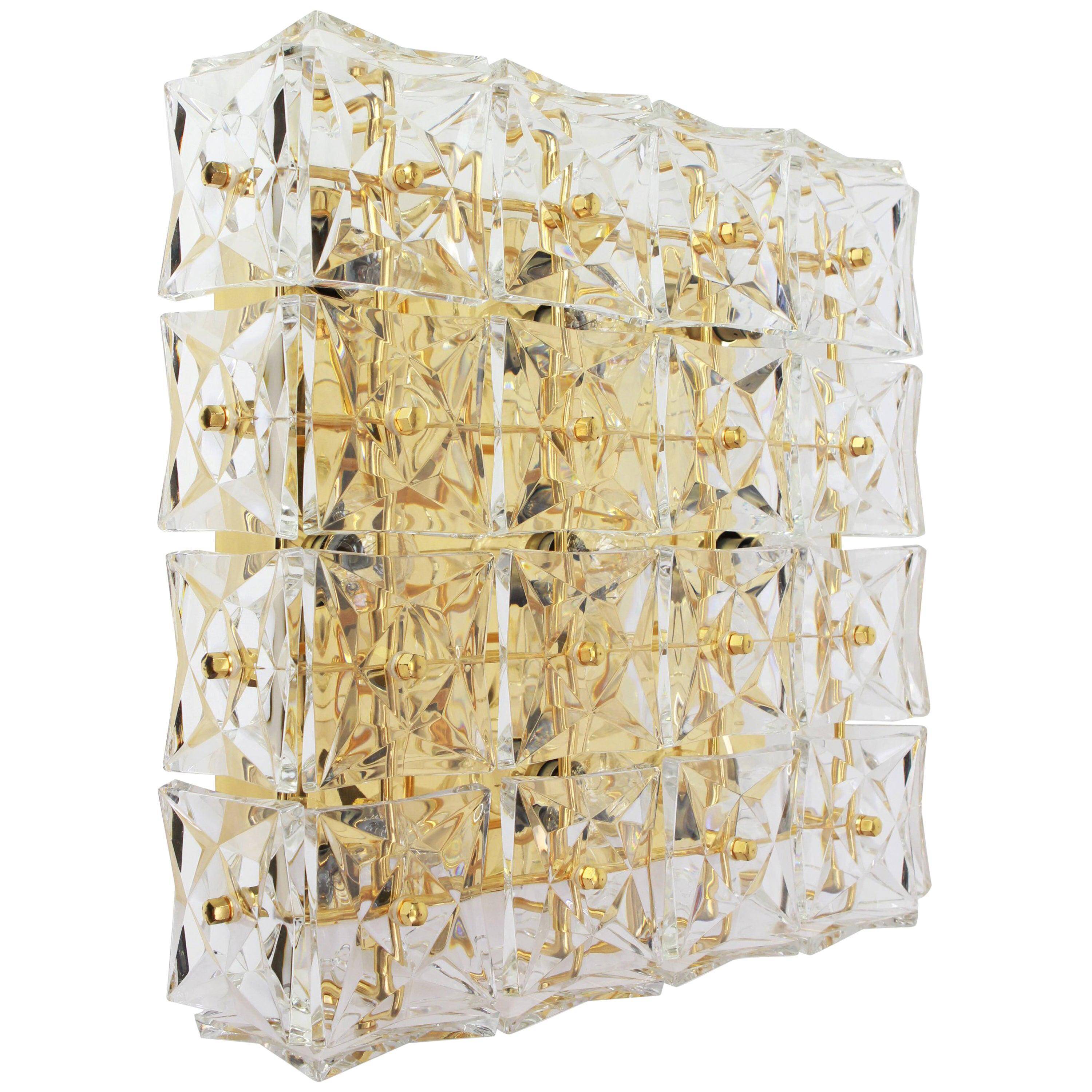 Large recessed lamp in faceted crystal by Kinkeldey, Germany, 1970s.