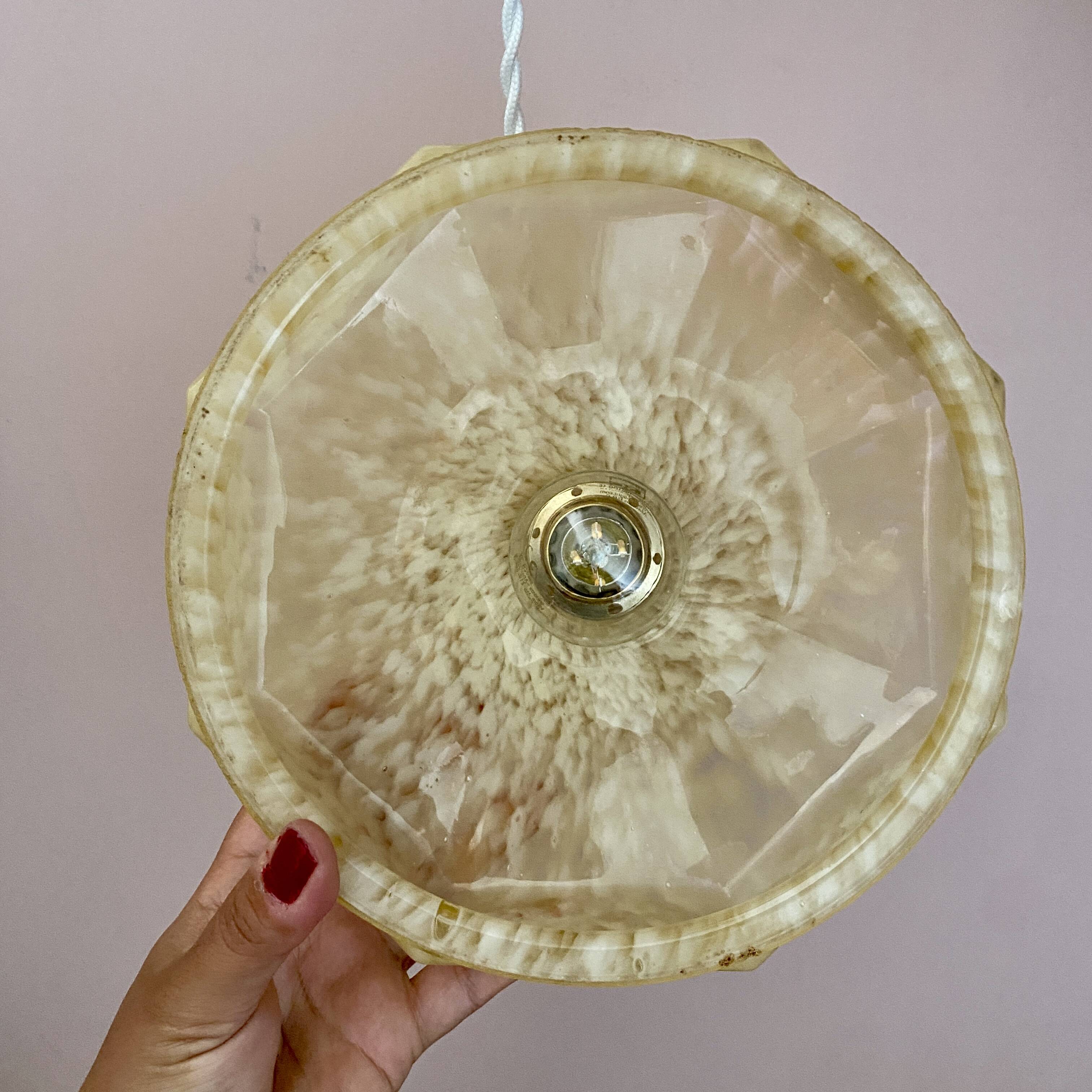 Vintage yellow Clichy glass lampshade pendant light