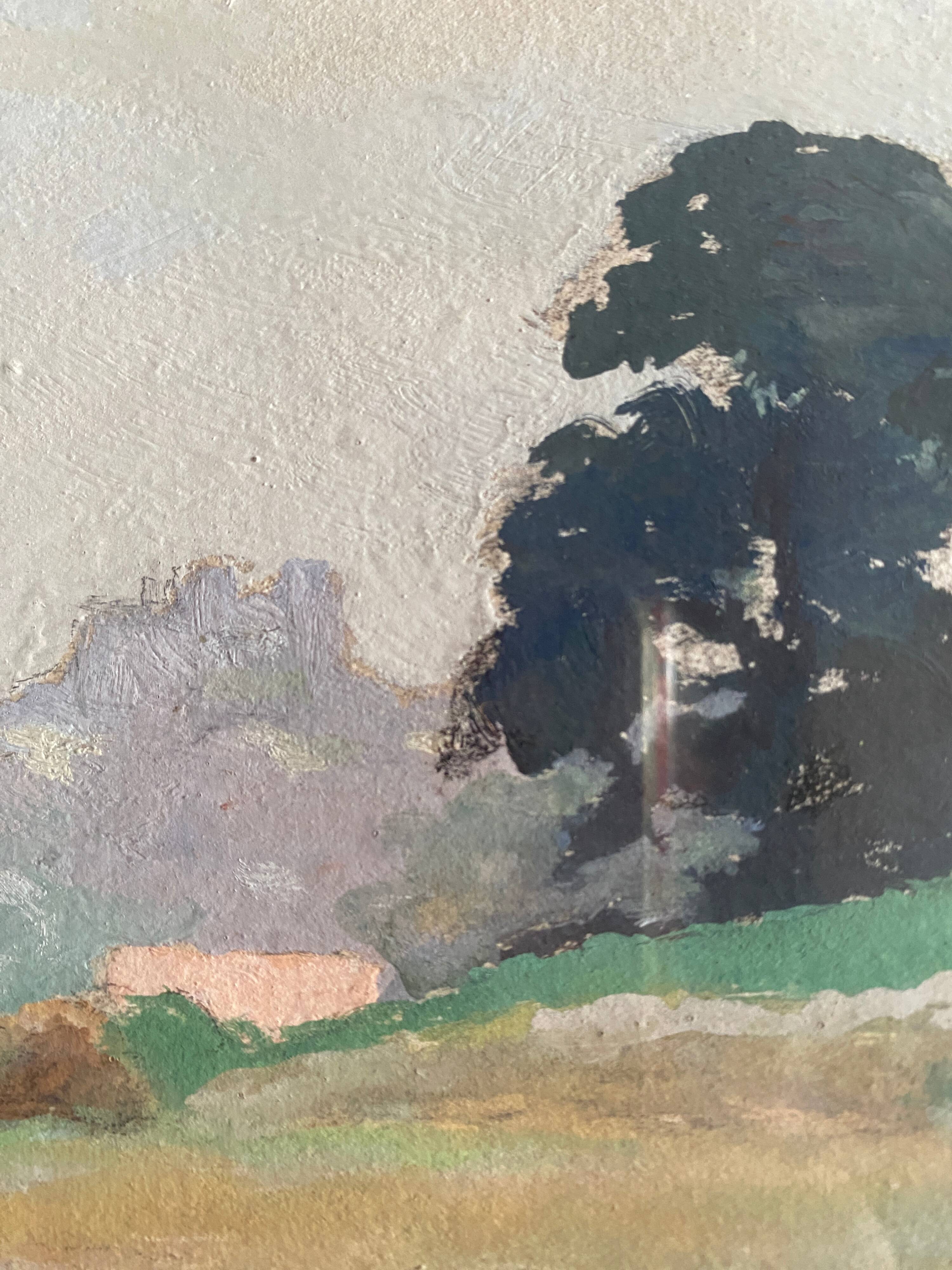 Table HSP "Wooded landscape" signed middle XX° + frame