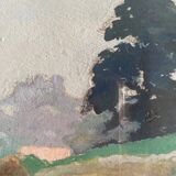 Table HSP "Wooded landscape" signed middle XX° + frame