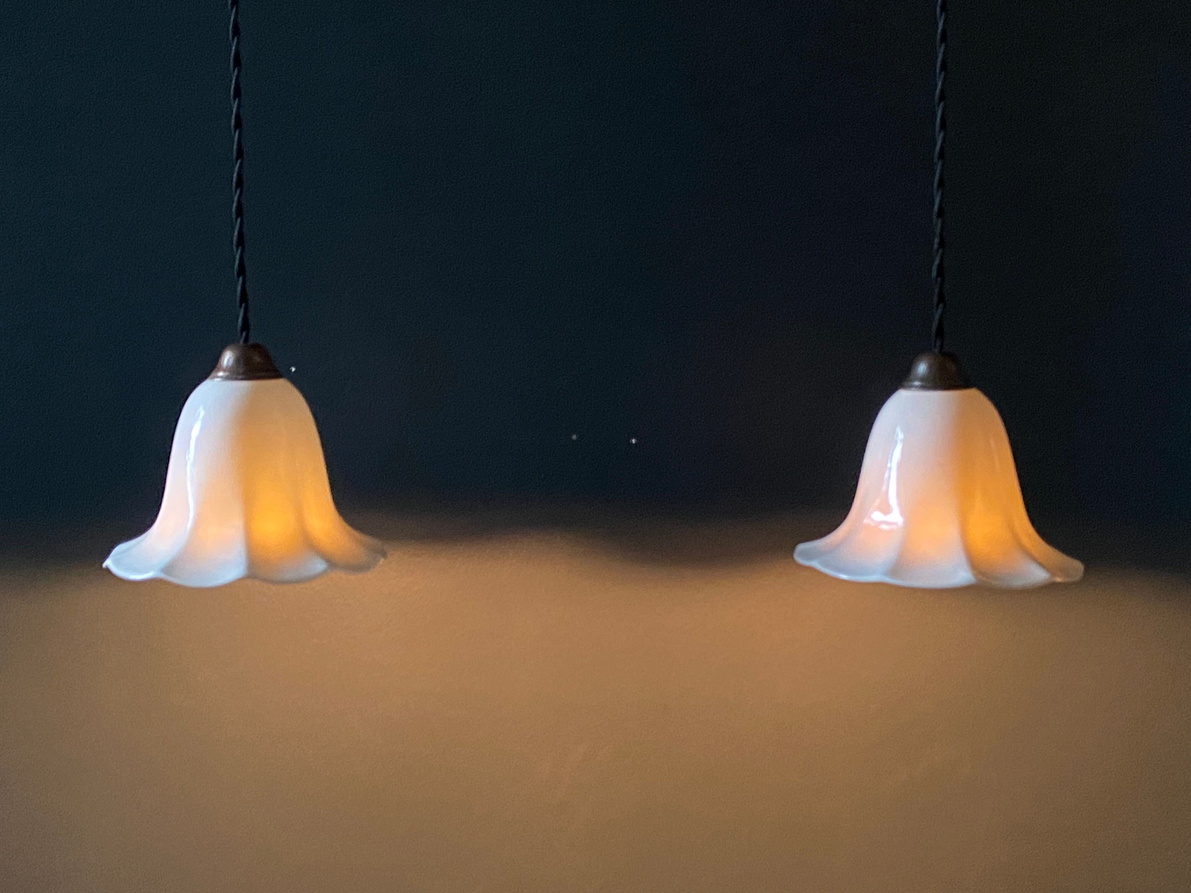 Pair of antique porcelain pendant lamps