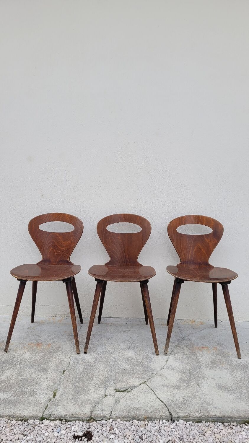 Series of 3 bistro chairs baumann model Fourmi 1950 vintage
