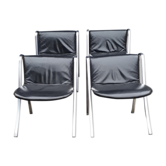 4 chaises chrome et cuir design italien