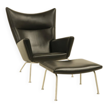 Wing chair & matching ottoman – CH445 & CH446 – by Hans Wegner