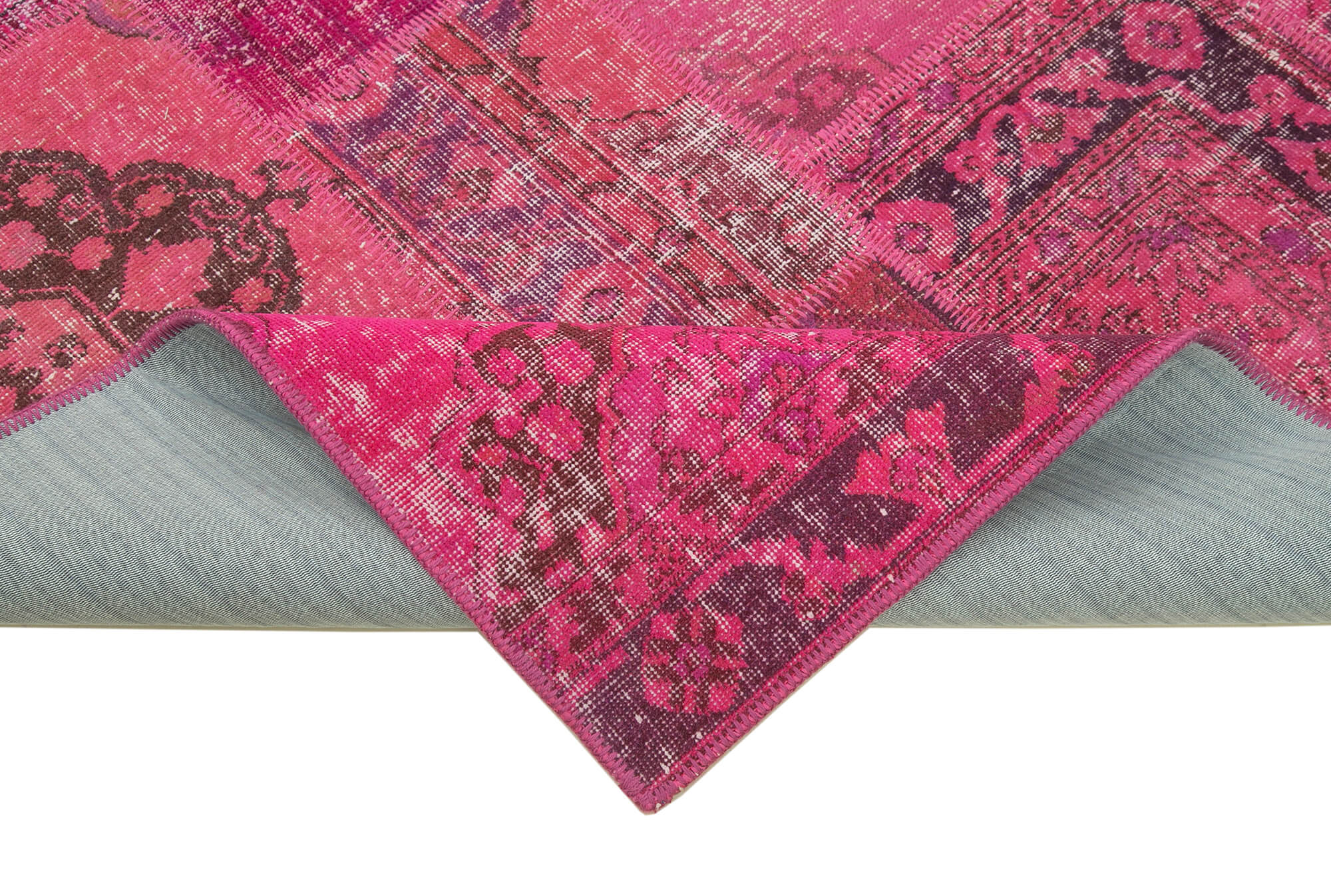 Handmade anatolian overdyed 200 cm x 300 cm pink patchwork carpet
