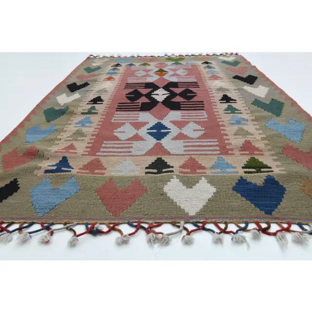 1970s Vintage Turkish Oushak Handmade Wool Cotton Green Runner Rug 107x175