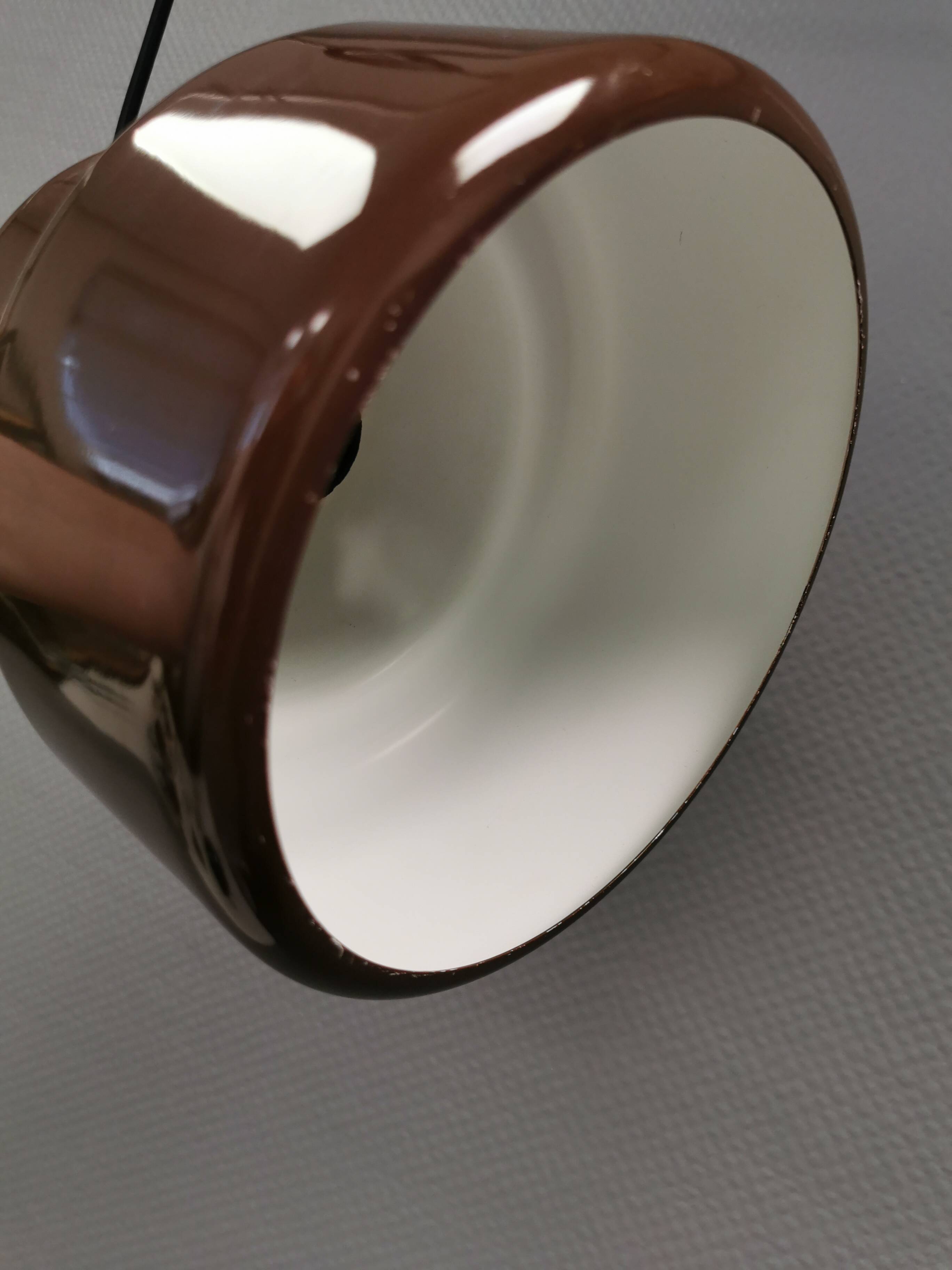 Mini poker hanging lamp in original brown colour by Jo Hammerborg 1977.