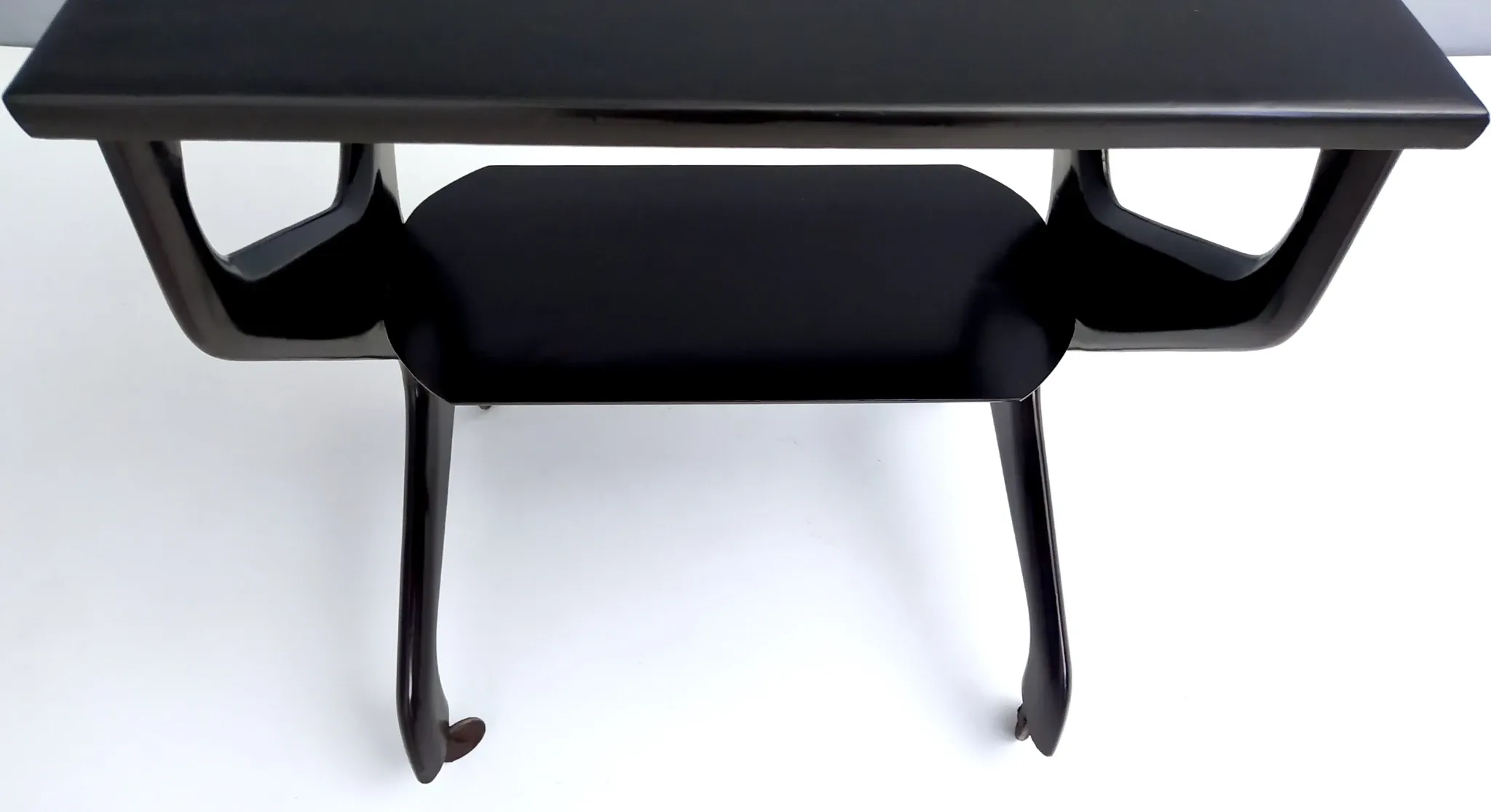 Vintage Black Ebonized Beech Serving Cart in the Style of Ico Parisi, Italy