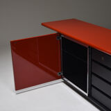 Red lacquer credenza by Giotto Stoppino for Acerbis