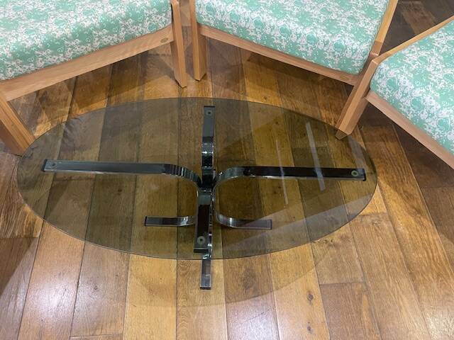 Coffee table in metal and smoked glass from the 70s