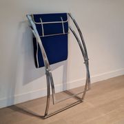 Marcello Cuneo ‘Louisa’ lounge chair in blue canvas and white leather, Italy 1970s