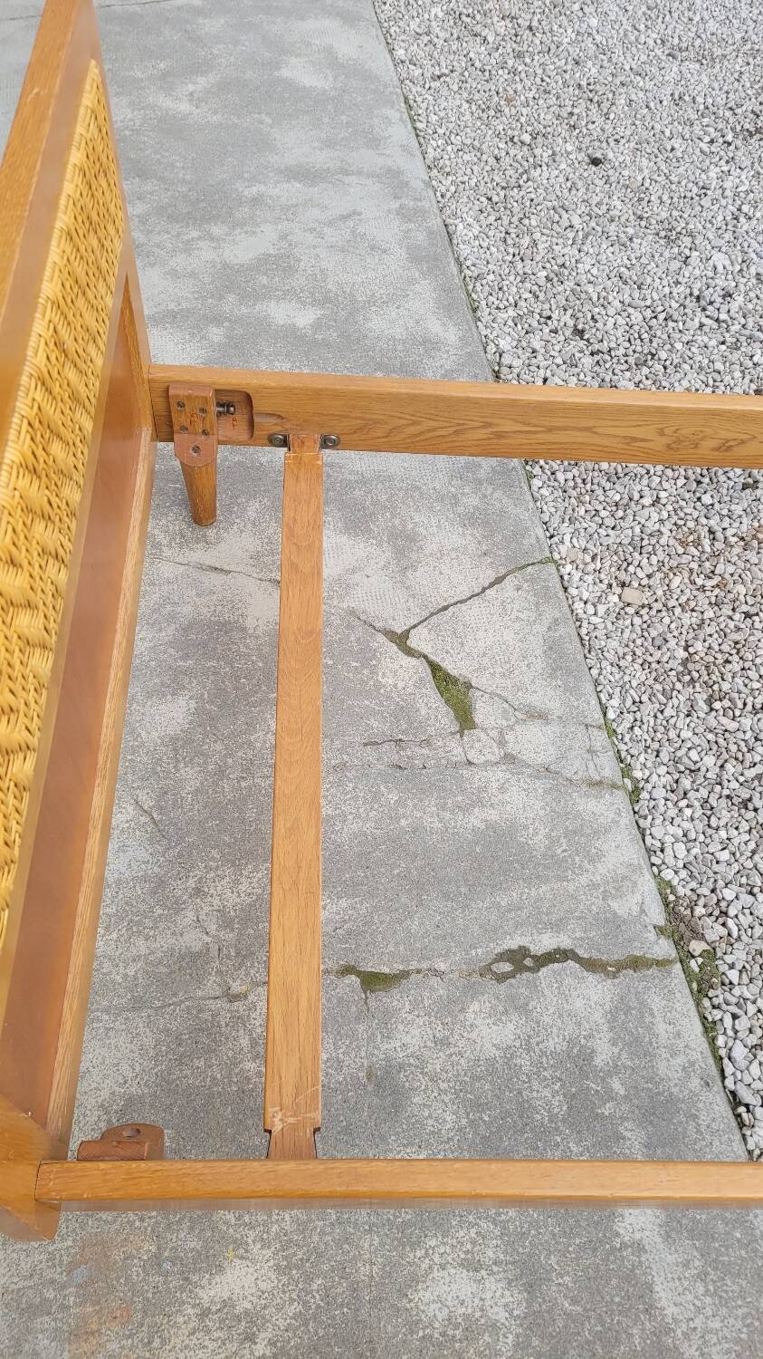 Vintage rattan and solid oak bed 1950s design