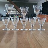7 vintage footed aperitif glasses