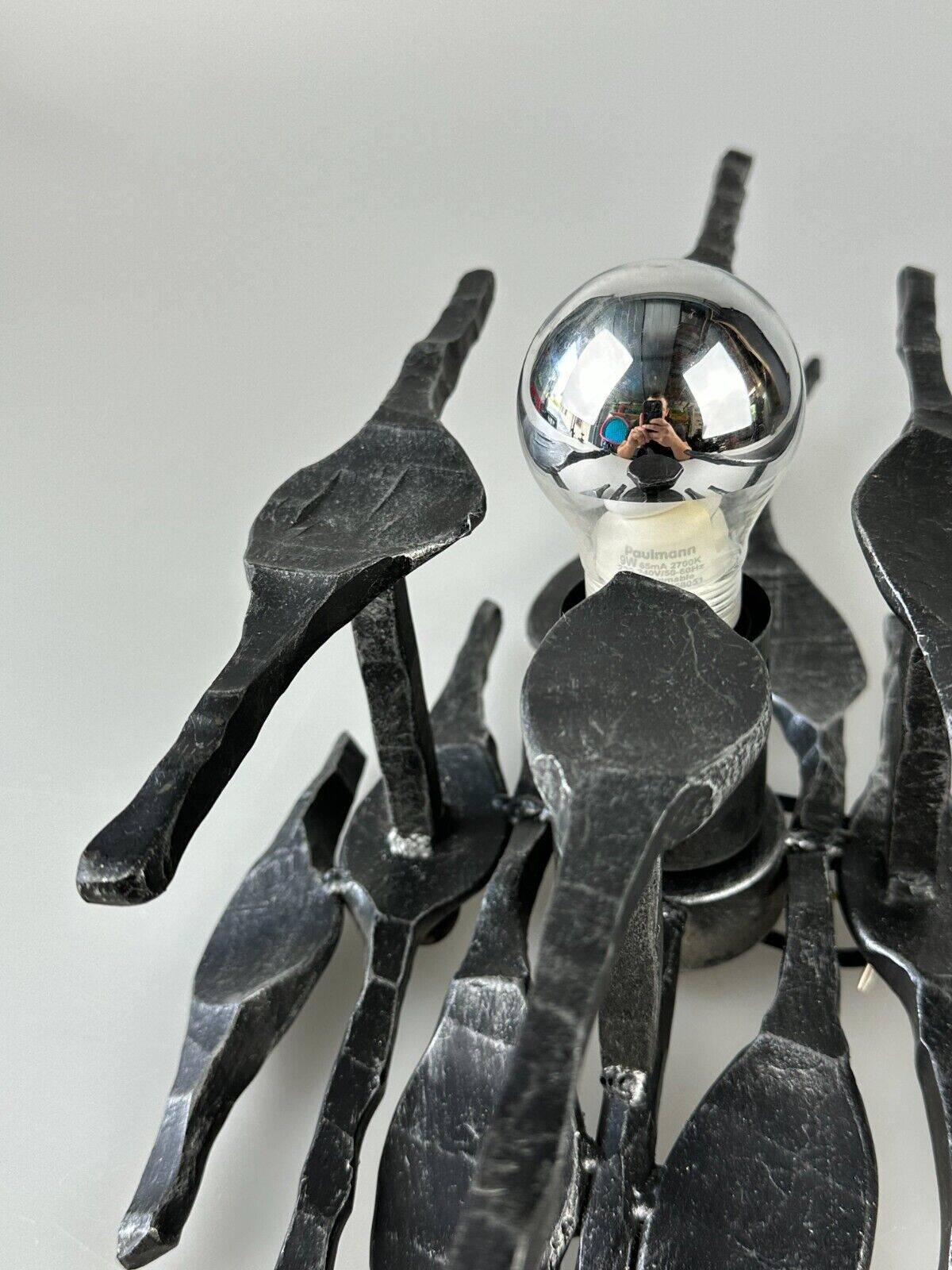 60's 70's brutalist wall lamp iron & glass wall sconce design