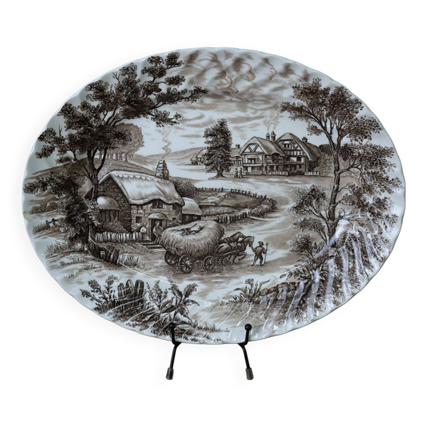 Plat de présentation ovale vintage anglais Staffordshire 'Hayride'