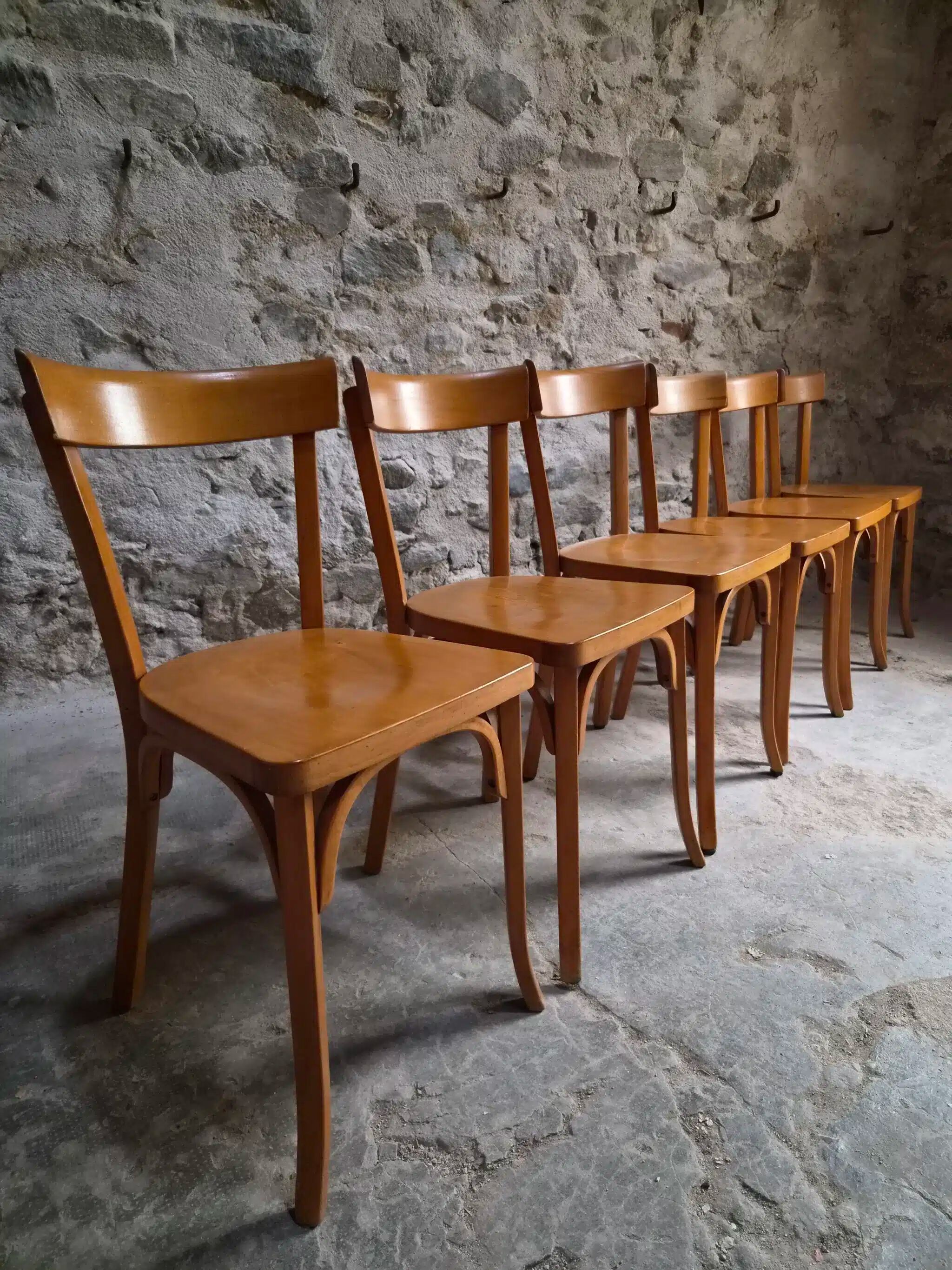 Set of six Baumann bistro chairs, France, 1950s