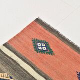 6x9 Terracotta Red & Brown Vintage Kilim Rug, Rugged Carpet, 175x270Cm