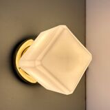 Vintage square globe wall light in white opaline