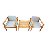 Gerd Lange Japandi style safari arm-chairs and Table, 1965