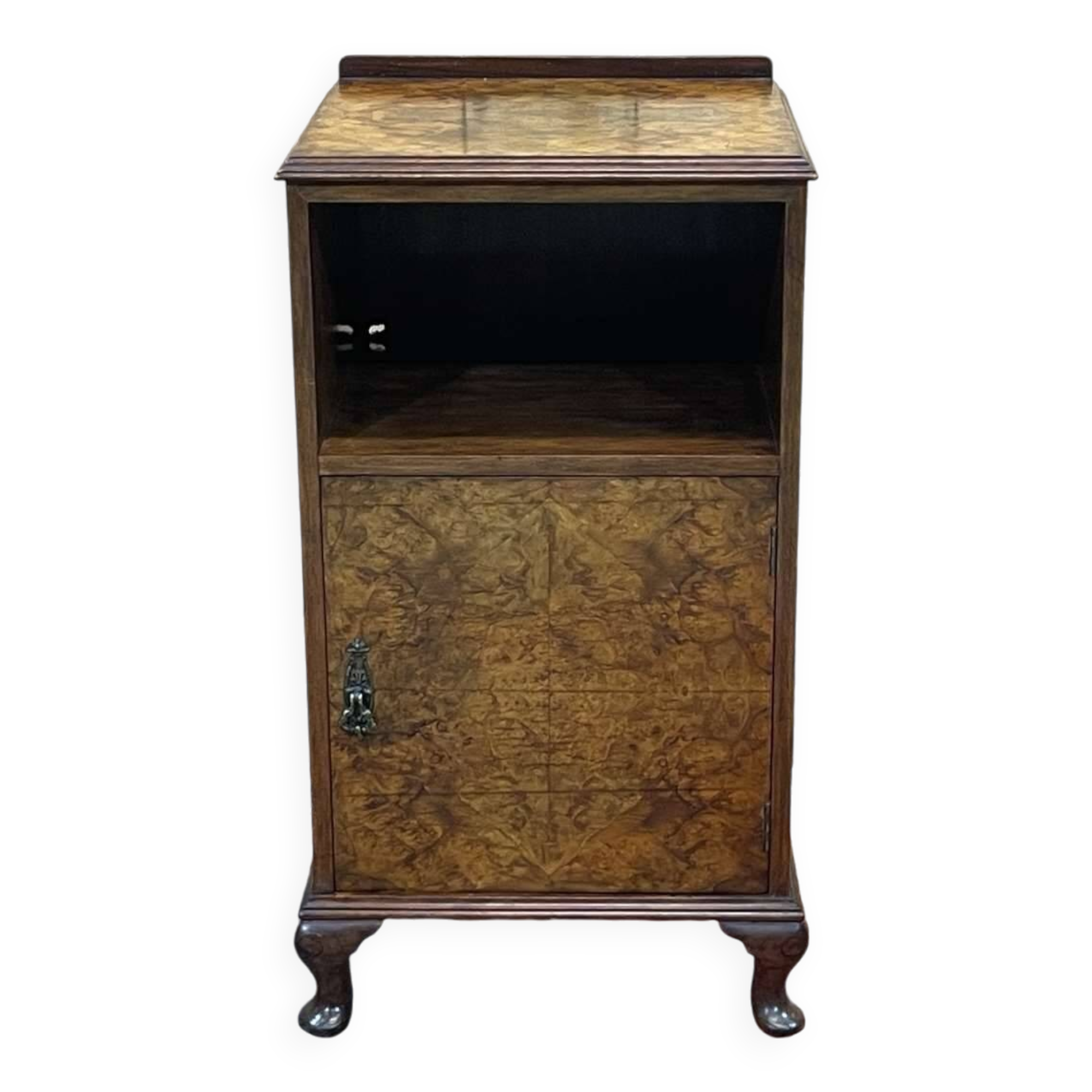 1930s English Burl Walnut Bedside Table