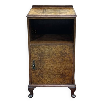 1930s English Burl Walnut Bedside Table