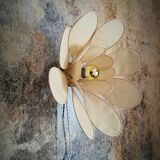Flower wall light made of rattan and sand linen petals