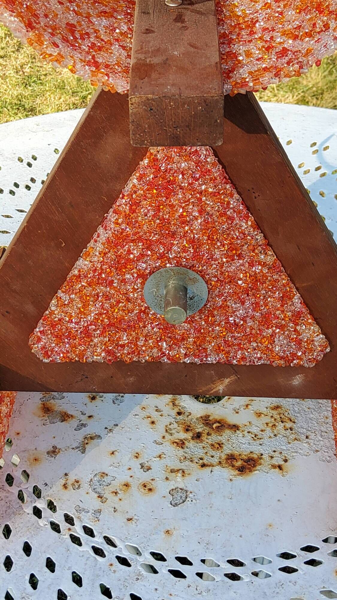 70s Scandinavian style chandelier in wood and orange granite resin 3 lights