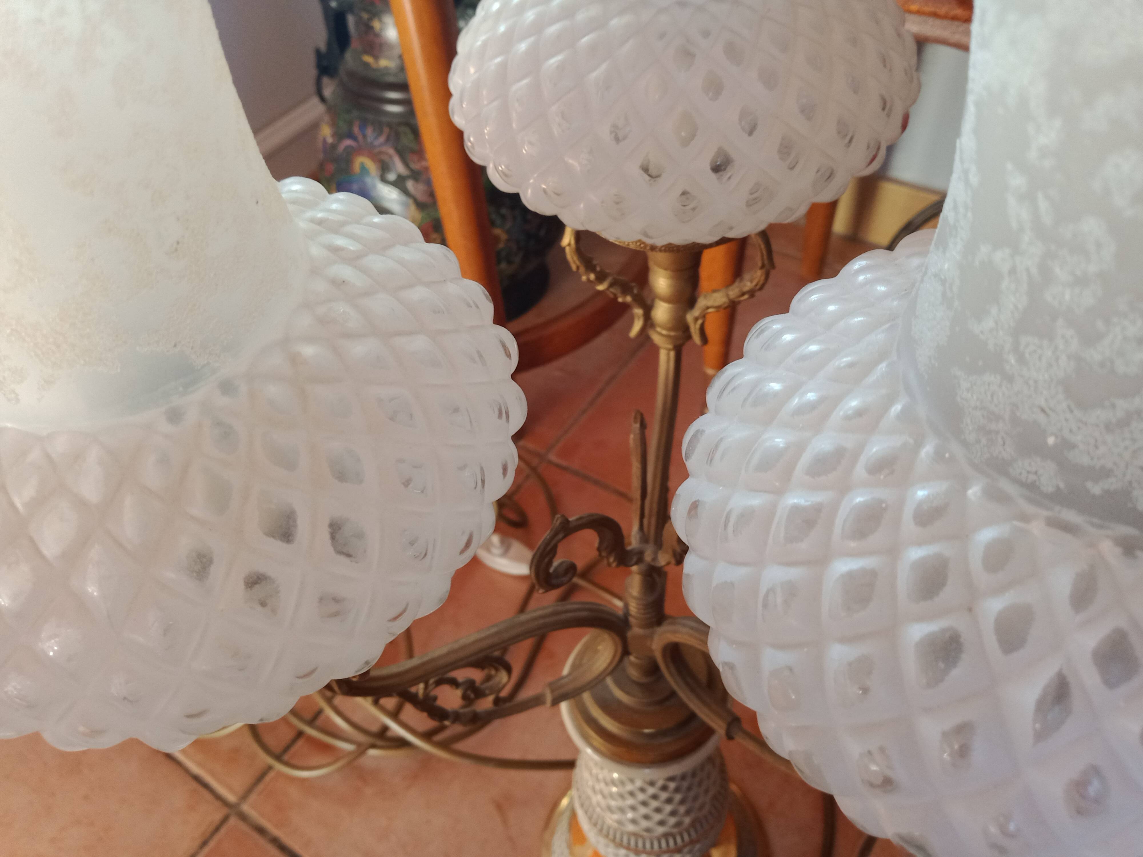 Florentine - baroque lamp ceramic brass metal topped with 3 glass tulips