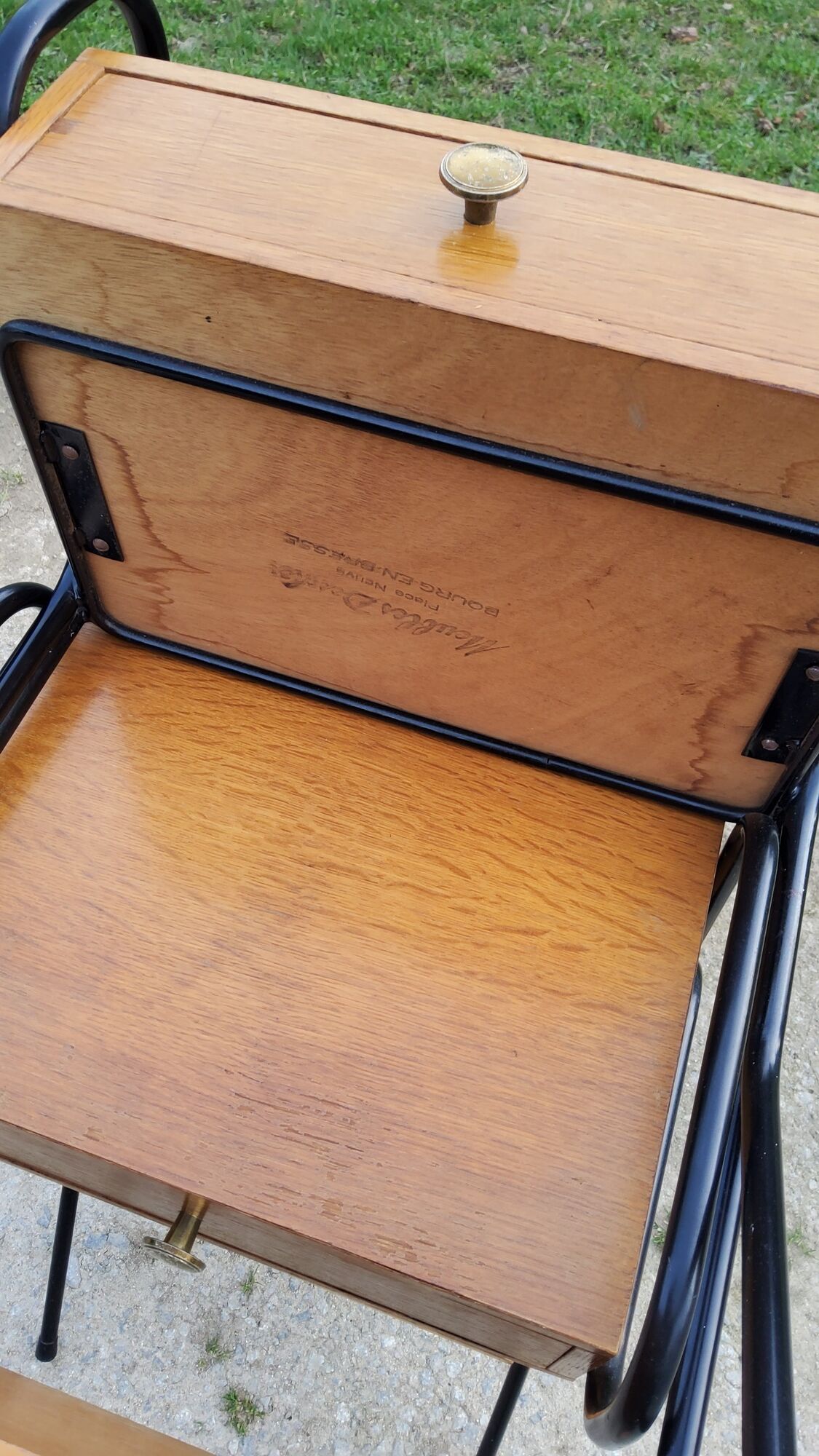 Pair of bedside tables from the 60s in gilded oak and tubes stamped Descher