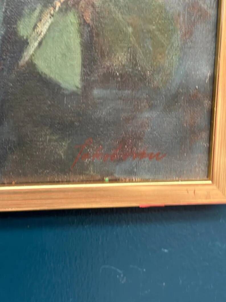 Original Swedish Oil on Canvas – “White Flowers” by M. Jakobsson – Signed – Vintage & Framed – 46 × 44 cm (18.1" × 17.3")