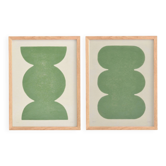 Duo of abstract paintings 30x40cm signed Eawy