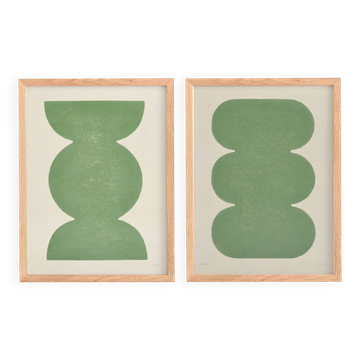 Duo of abstract paintings 30x40cm signed Eawy