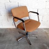 Fauteuil et chaise de bureau vintage Steelcase Strafor en métal chromé années 70
