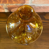 East German GDR Mouth-Blown Amber Art Glass Vase with Swirled Ribbing Texture, Possibly by Lauscha